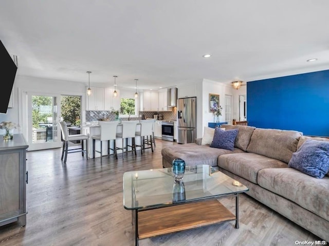 living room featuring light hardwood / wood-style flooring