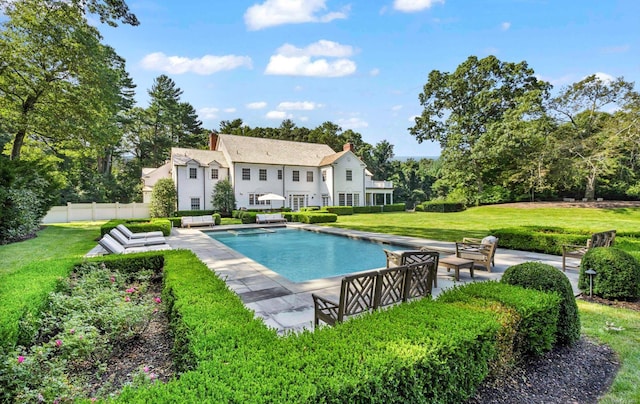 650 Chicken Valley Rd, Matinecock, NY 11560 - outdoor pool with a yard, fence, and a patio area
