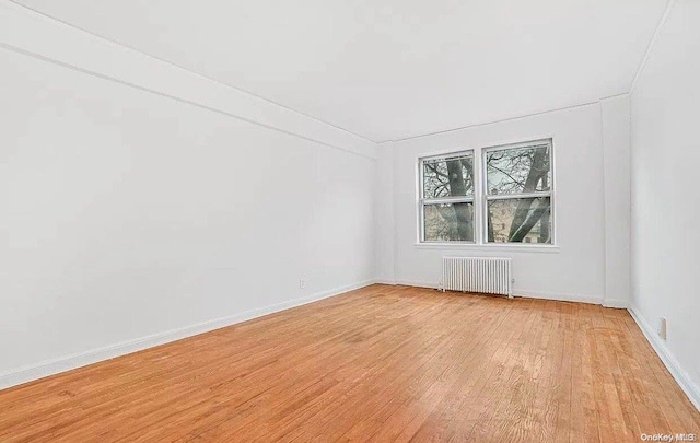 empty room featuring radiator and light hardwood / wood-style flooring