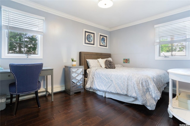 bedroom featuring dark hardwood / wood-style flooring and ornamental molding