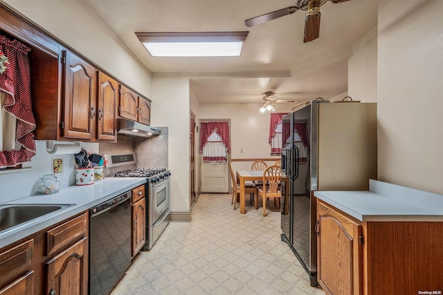 kitchen featuring ceiling fan and appliances with stainless steel finishes