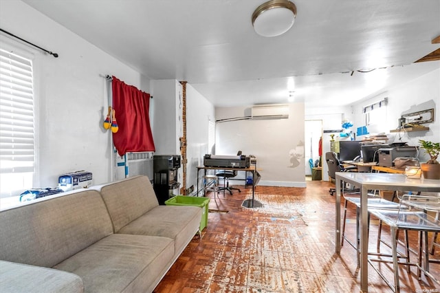 living room with an AC wall unit