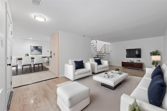 living room featuring light wood-type flooring