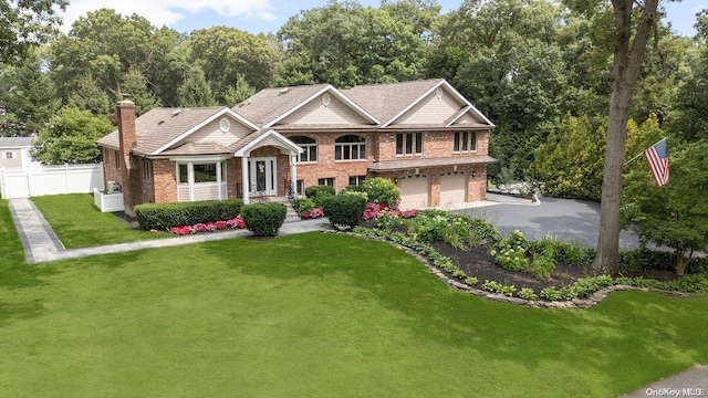 view of front facade featuring a front yard and a garage