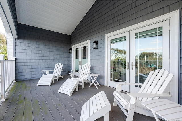 wooden terrace featuring french doors