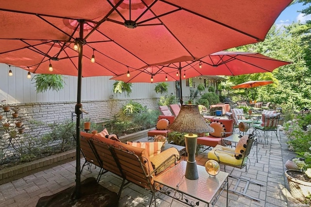 view of patio / terrace featuring an outdoor living space