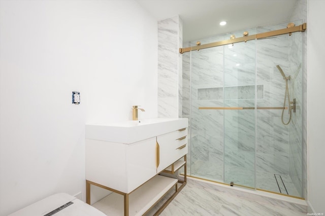 bathroom featuring vanity and walk in shower