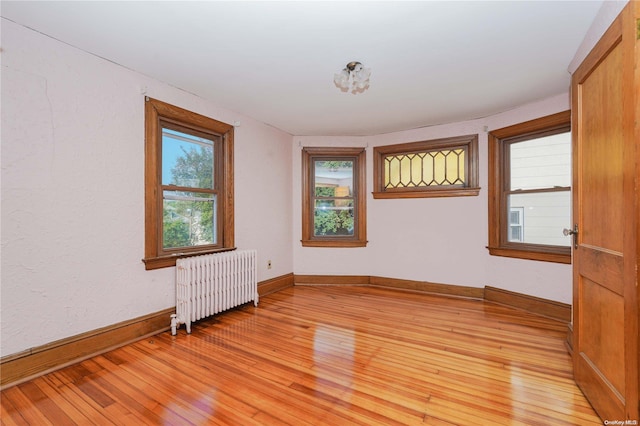 empty room featuring a healthy amount of sunlight, light hardwood / wood-style floors, and radiator