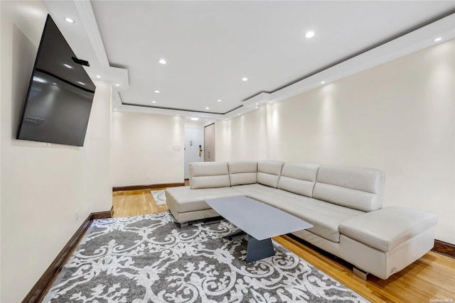 living room with light hardwood / wood-style flooring