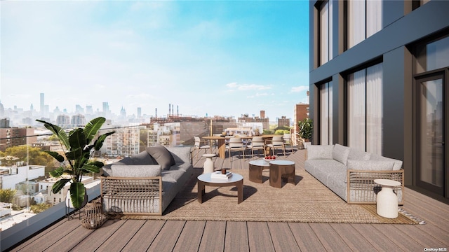31-16 21st St Unit Ph2C, Astoria, NY 11106 - wooden terrace featuring a skyline view and outdoor lounge area