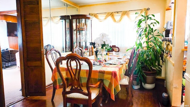 dining area with dark wood-type flooring