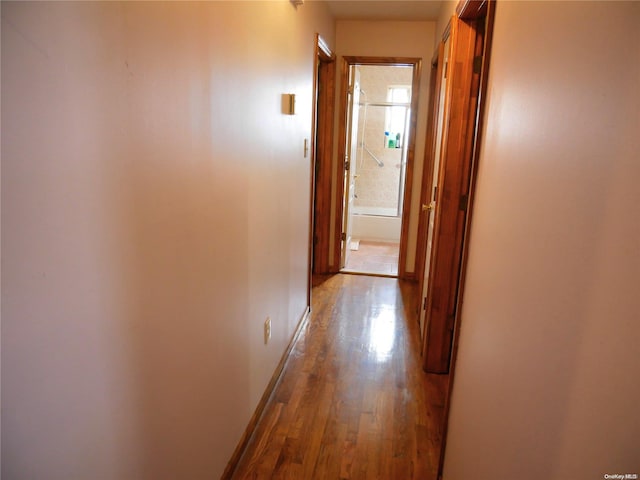 hallway with light hardwood / wood-style flooring