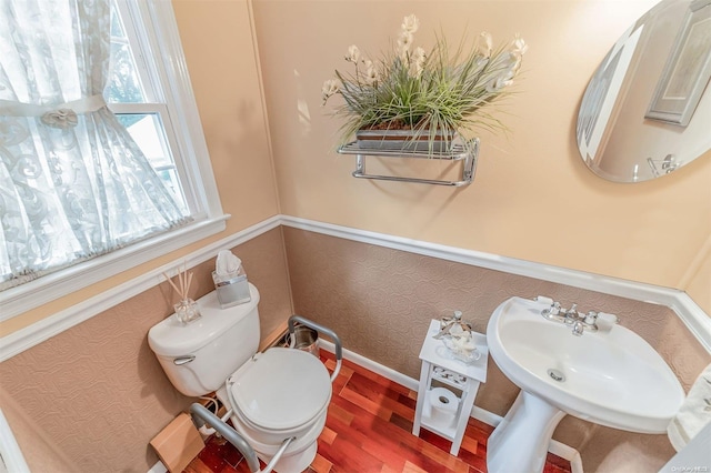 bathroom featuring hardwood / wood-style flooring and toilet