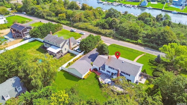 aerial view featuring a water view