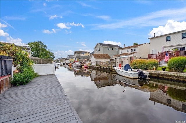 dock area with a water view