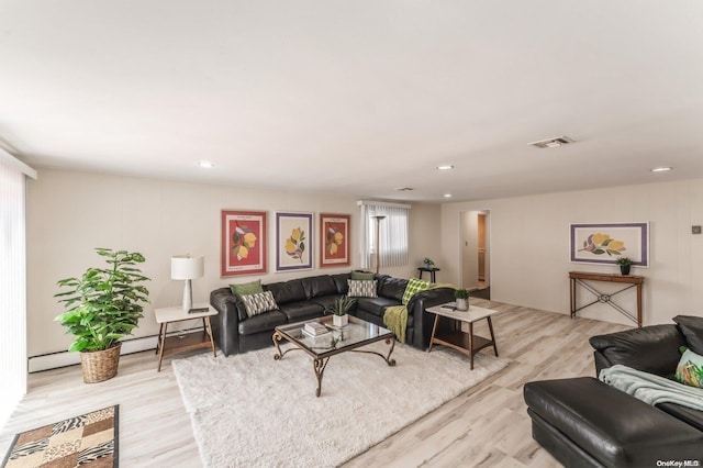 living room with light hardwood / wood-style floors