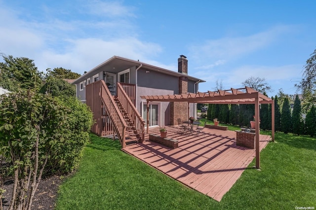 rear view of property with a lawn, a pergola, and a patio