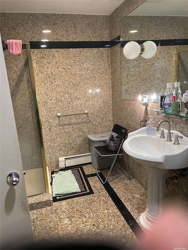 5 Devonshire Ln, Great Neck, NY 11023 - bathroom featuring baseboard heating and a stall shower