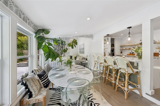 dining area with light hardwood / wood-style flooring