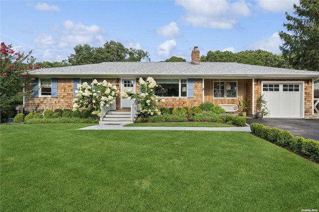 ranch-style house with a front lawn and a garage