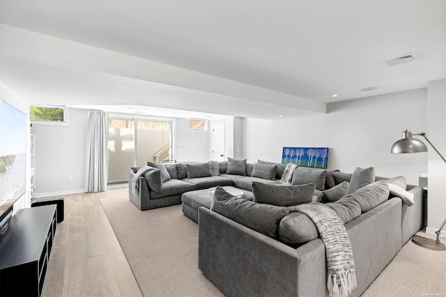 living room featuring light hardwood / wood-style flooring