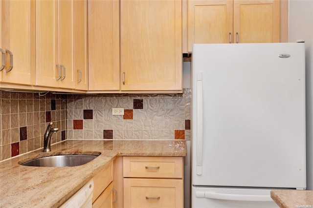 110-11 Queens Blvd Unit F4, Forest Hills, NY 11375 - kitchen featuring white appliances, light brown cabinets, tasteful backsplash, and light stone counters