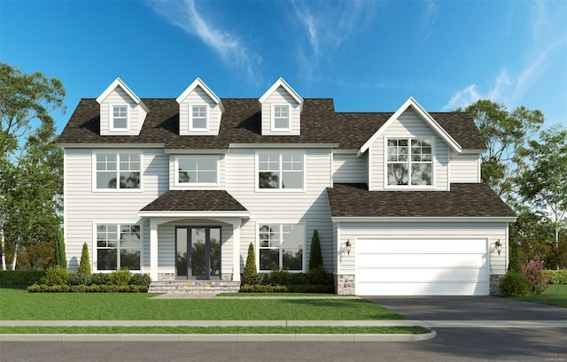 80 Ocean Ave, Massapequa, NY 11758 - colonial inspired home featuring an attached garage, a shingled roof, a front lawn, and aphalt driveway