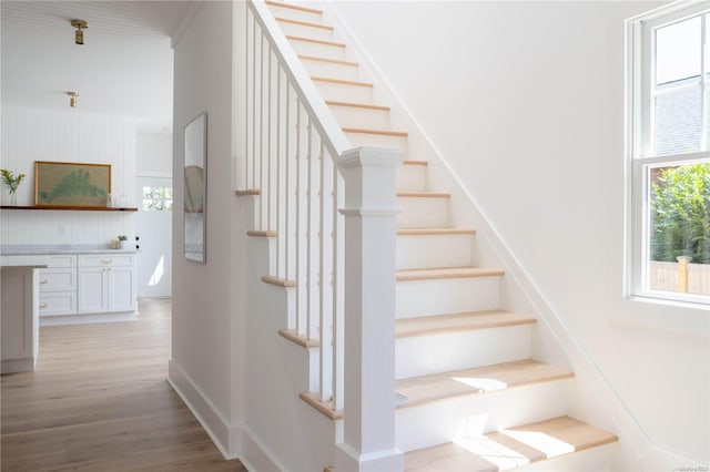 stairway with wood-type flooring