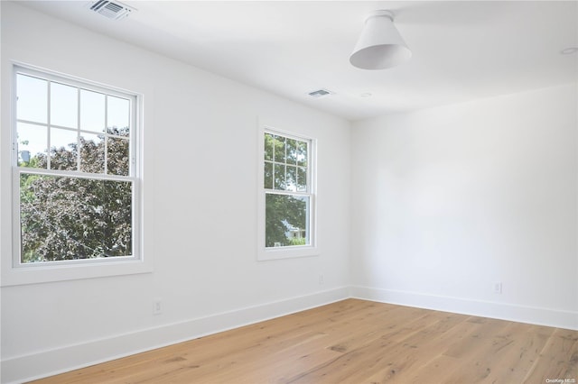 unfurnished room featuring a wealth of natural light and light hardwood / wood-style floors