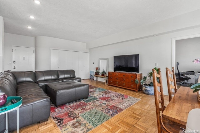 166-25 Powells Cove Blvd Unit 21G, Beechhurst, NY 11357 - living area with a textured ceiling and recessed lighting