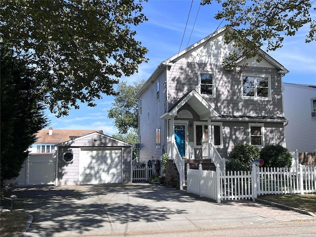 view of front of house with a garage and an outdoor structure