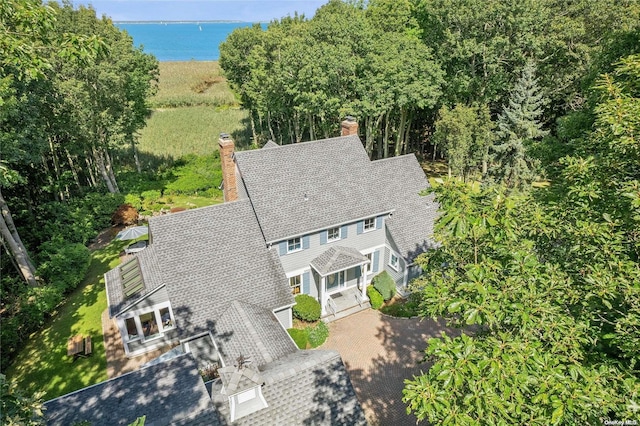 bird's eye view featuring a water view