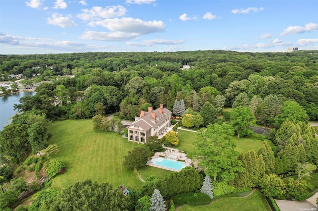 aerial view featuring a water view