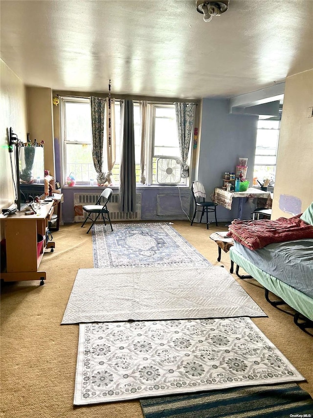 bedroom with multiple windows and carpet floors