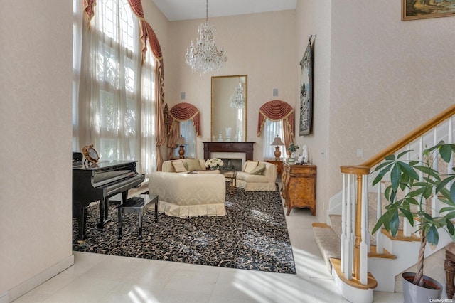 sitting room featuring a chandelier