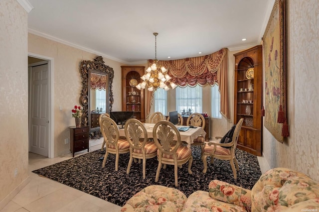 dining room featuring crown molding and a chandelier