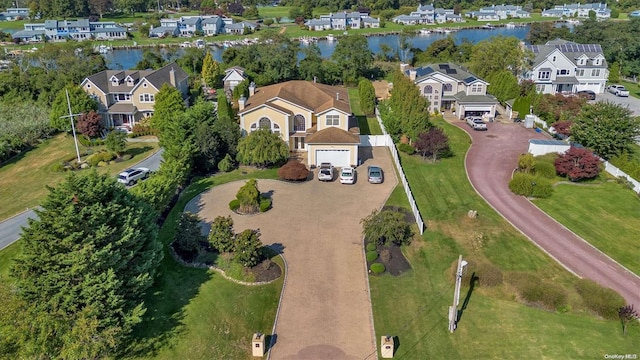 aerial view with a water view