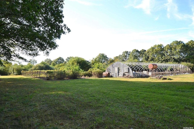 view of yard with an outbuilding