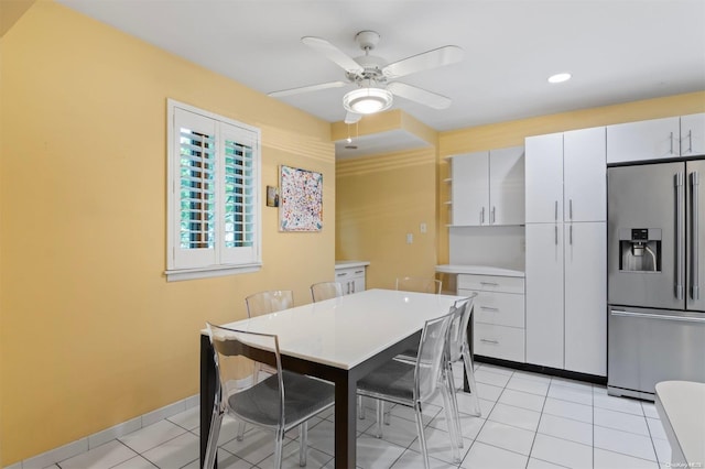215 Middle Neck Rd Unit 16-1A, Great Neck, NY 11021 - dining room with a ceiling fan, light tile patterned floors, recessed lighting, and baseboards