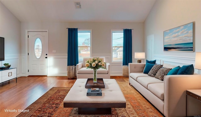 living room with hardwood / wood-style floors