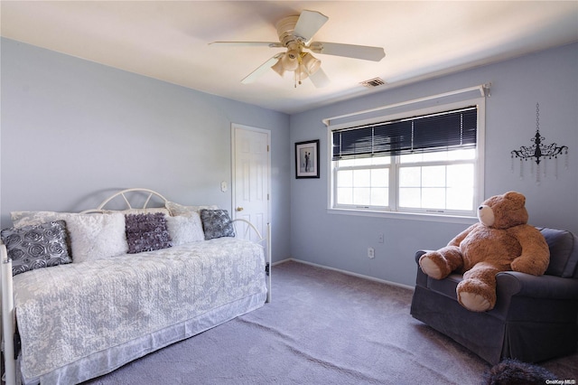 bedroom featuring carpet flooring and ceiling fan