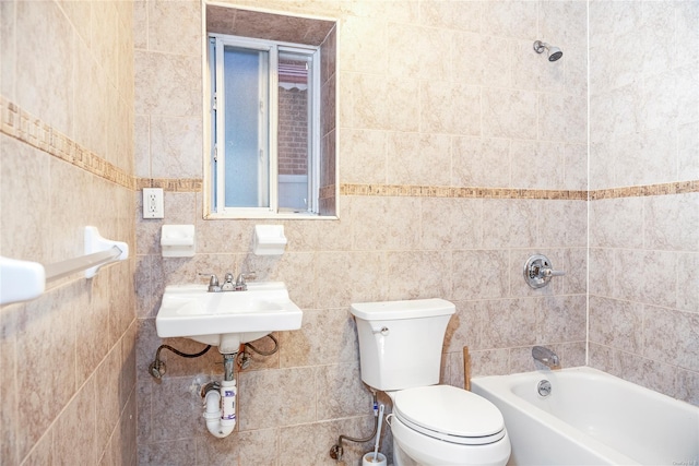 full bathroom with toilet, bathtub / shower combination, and sink