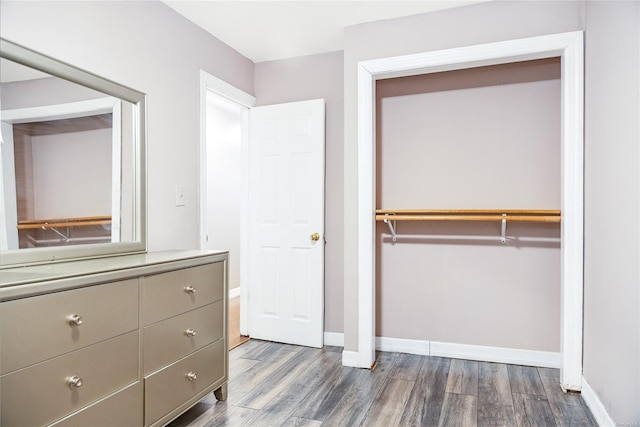 interior space featuring a closet and dark hardwood / wood-style floors