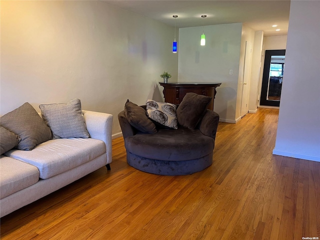 living room with light hardwood / wood-style floors