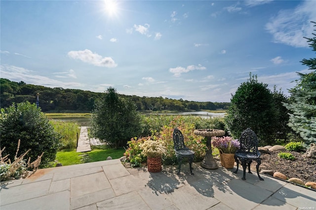 view of patio / terrace with a water view