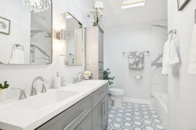 8 Shoal Dr, West Islip, NY 11795 - full bath with double vanity, a bath, a shower, and a skylight