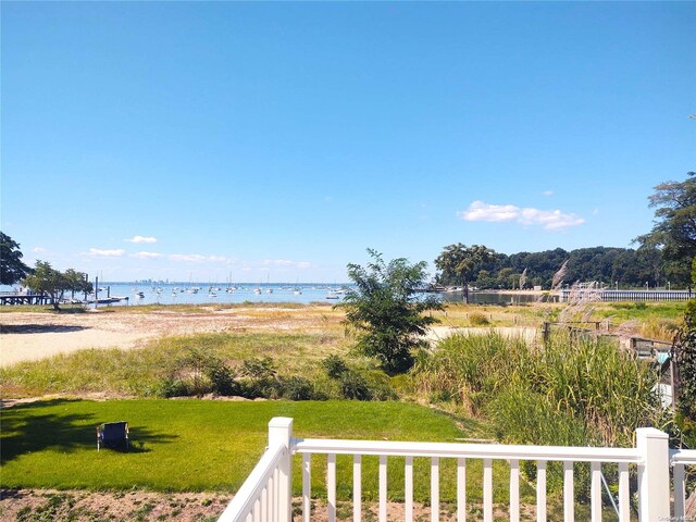 view of yard with a water view