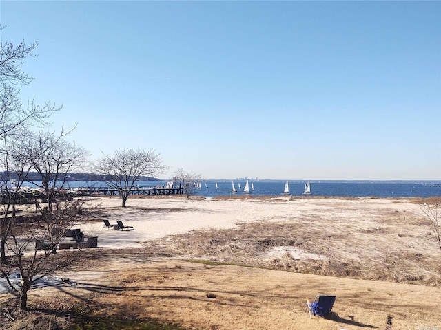 view of water feature featuring a beach view