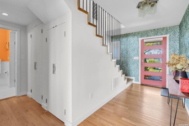 interior space with light hardwood / wood-style flooring