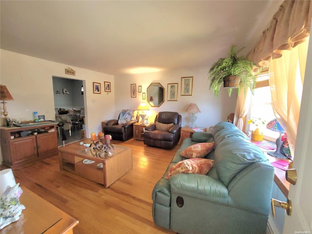 living room with light hardwood / wood-style floors